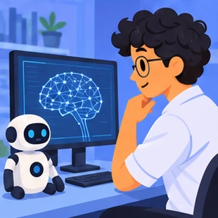 Illustration of a ai engineer at work