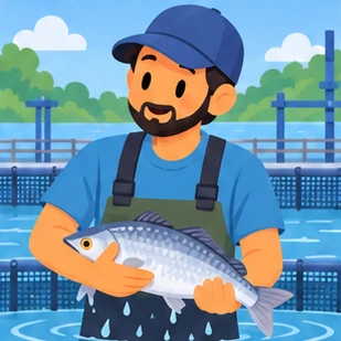 Illustration of a aquaculture farmer at work