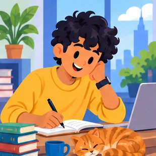 Illustration of a author at work
