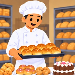 Illustration of a baker at work