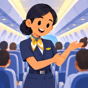 Illustration of a cabin crew at work