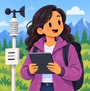 Illustration of a climate scientist at work