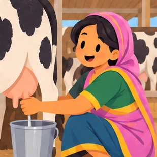 Illustration of a dairy farmer at work