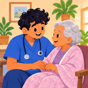 Illustration of a elder care worker at work