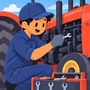 Illustration of a farm equipment technician at work