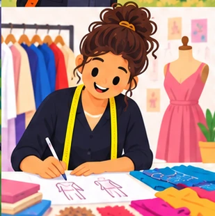 Illustration of a fashion designer at work