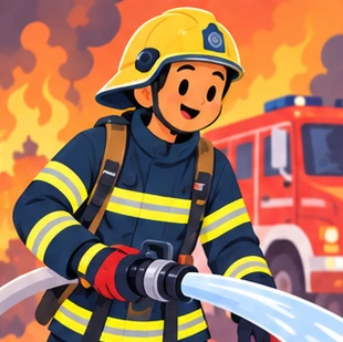 Illustration of a fire fighter at work