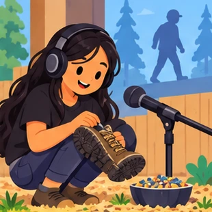 Illustration of a foley artist at work