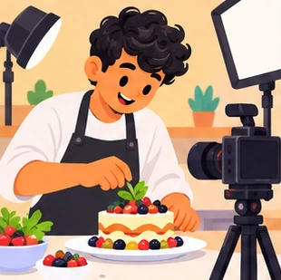 Illustration of a food stylist at work