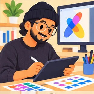 Illustration of a graphic designer at work