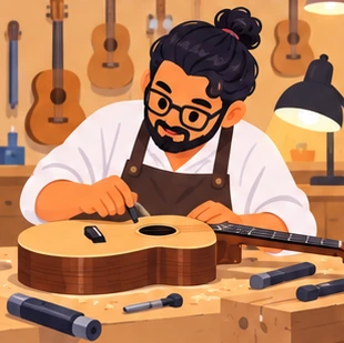 Illustration of a luthier at work