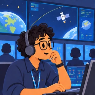 Illustration of a mission controller at work