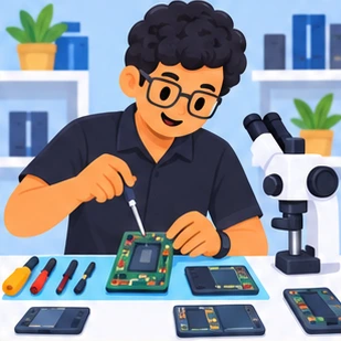 Illustration of a mobile phone technician at work