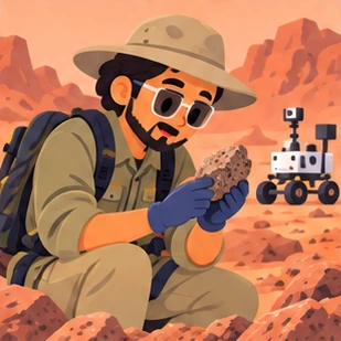 Illustration of a planetary geologist at work