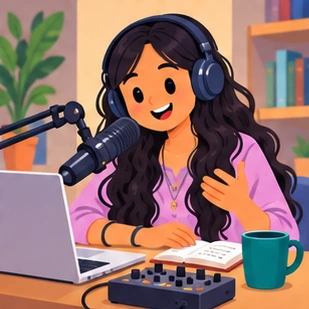 Illustration of a podcaster at work