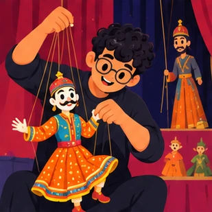 Illustration of a puppeteer at work