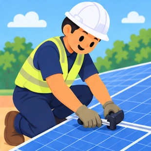 Illustration of a solar panel technician at work