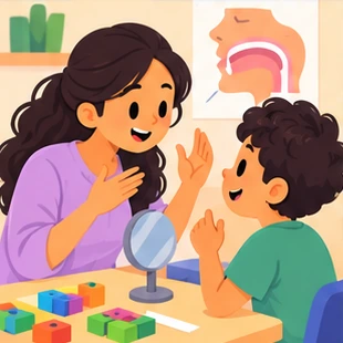 Illustration of a speech therapist at work