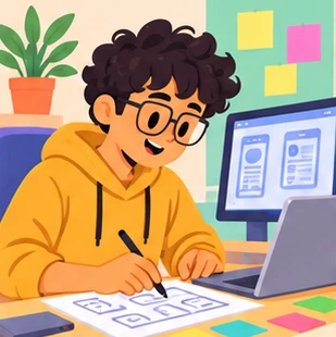 Illustration of a ux designer at work