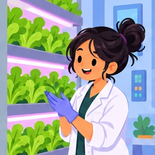 Illustration of a vertical farming specialist at work
