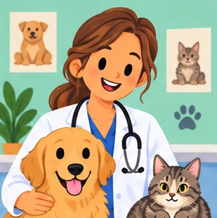 Illustration of a veterinarian at work