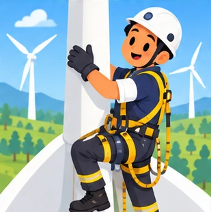 Illustration of a wind turbine technician at work